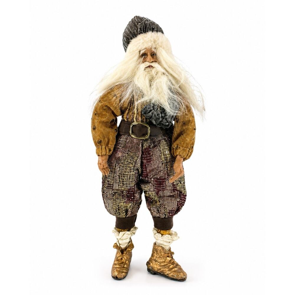 Vintage Handmade Santa Claus Doll Figure Gold Metallic Fabric 10” Christmas